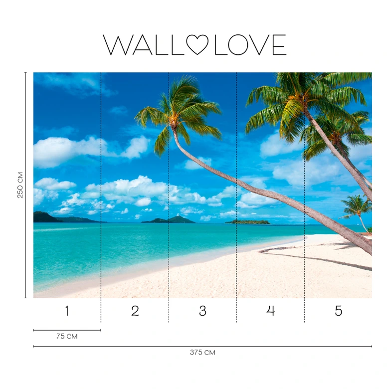 Palmenstrand-Fototapete Karibikflair – Vliestapete 3,75 m x 2,50 m 