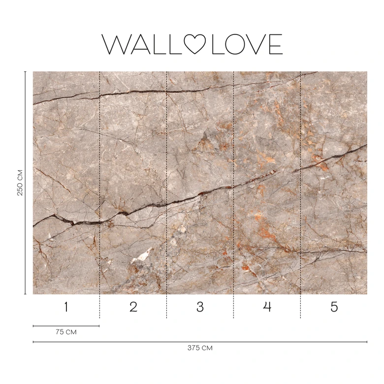 Marmor-Fototapete Beige Grau Braun – Vliestapete 3,75 m x 2,50 m Steinoptik edel 