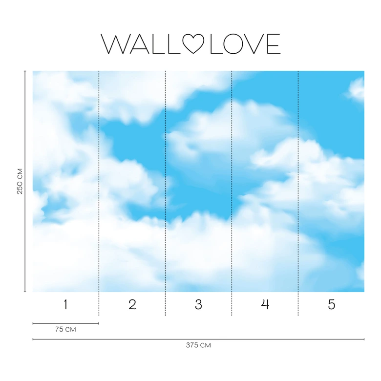 Sky wallpaper clouds blue white - non-woven wallpaper 3,75 m x 2,50 m friendly bright 