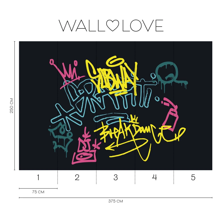 Wall Mural Graffiti Subway Black Colorful 3,75 x 2,50 m - street art non-woven wallpaper urban 