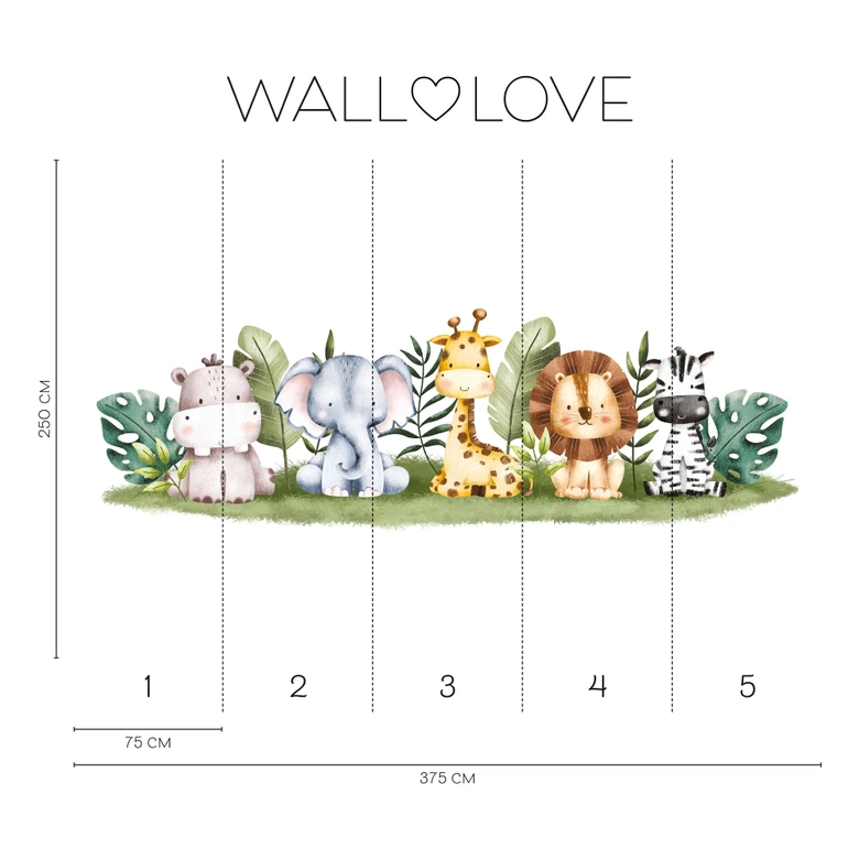 Safari animals baby room wallpaper green white 3,75 x 2,50 m - non-woven children's wallpaper 