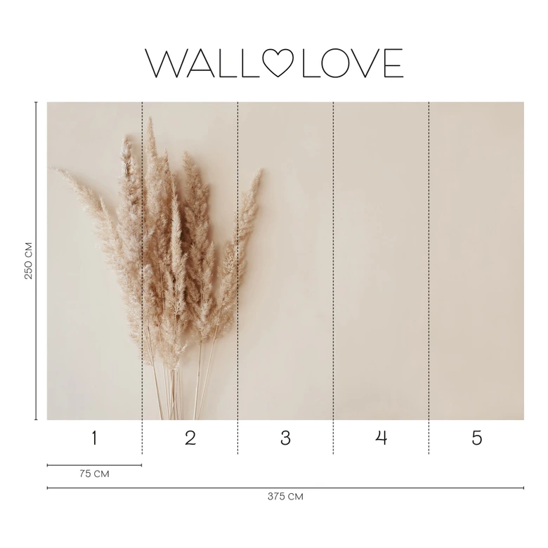 Pampagrasbehang beige natuur 3,75 x 2,50 m - Vliesbehang boho stijl modern 