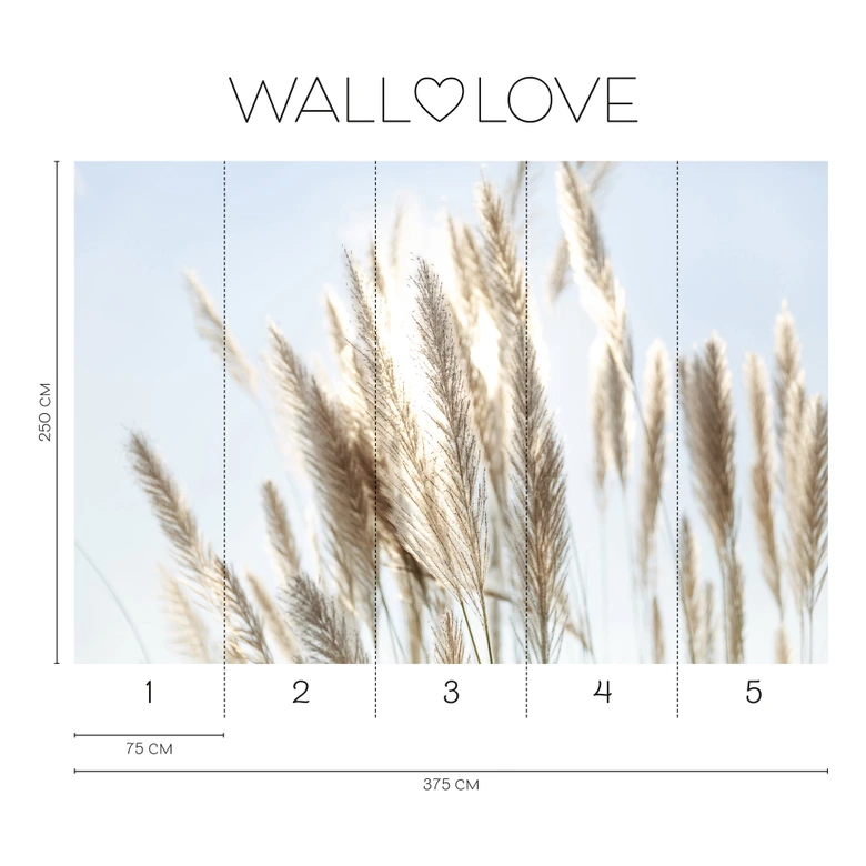Pampas Grass Sky Beige Blue 3,75 x 2,50 m - Icke-vävd tapet natur boho-stil 