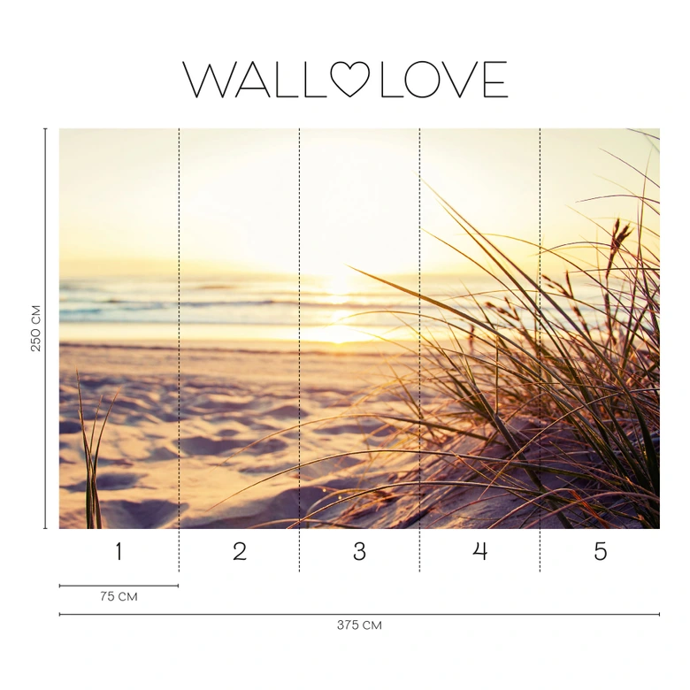 Strand-Fototapete Sonnenuntergang Beige Violett – 3,75 x 2,50 m – Vliestapete 