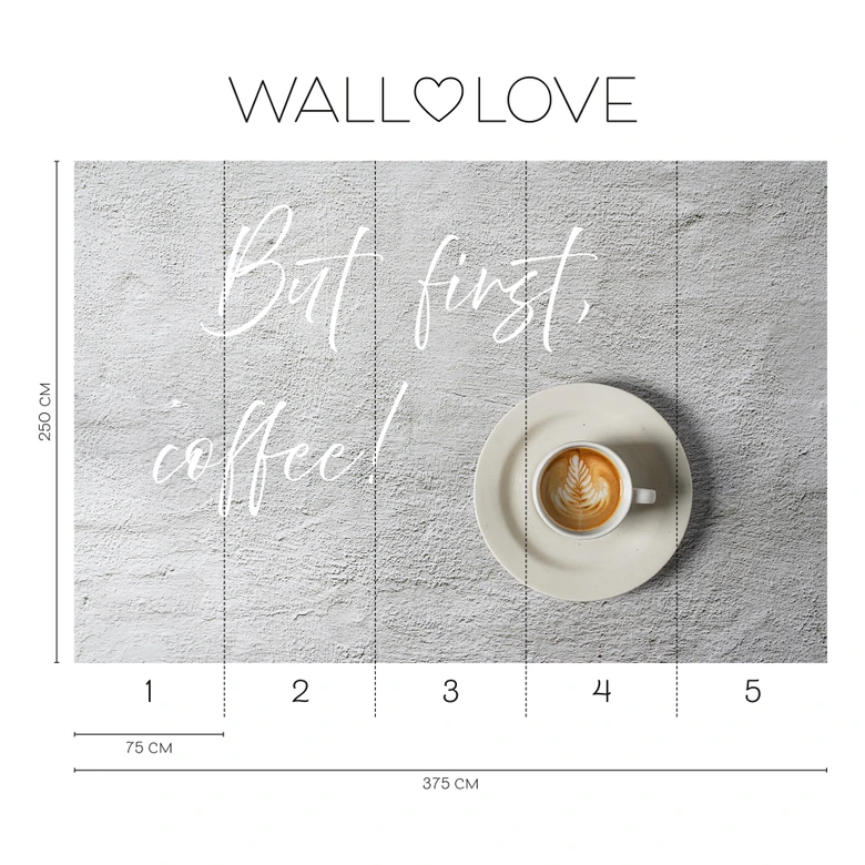 Kaffee-Fototapete Spruch Grau Weiß – 3,75 x 2,50 m – Vliestapete modern 