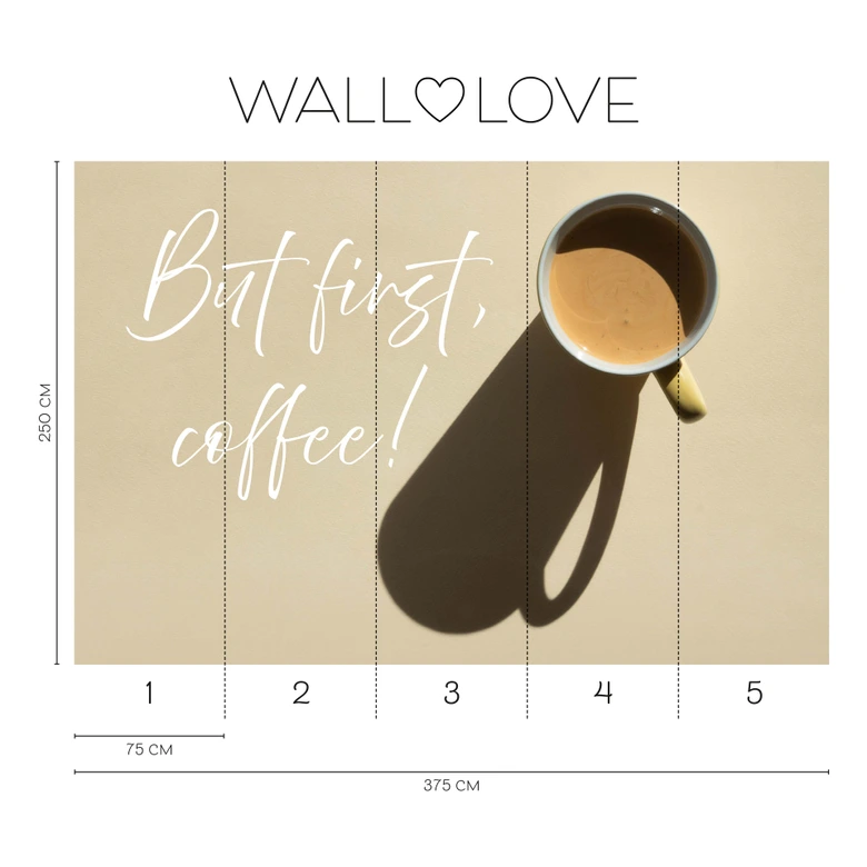 Kaffee-Fototapete Spruch Beige Gelb – 3,75 x 2,50 m – Vliestapete modern 