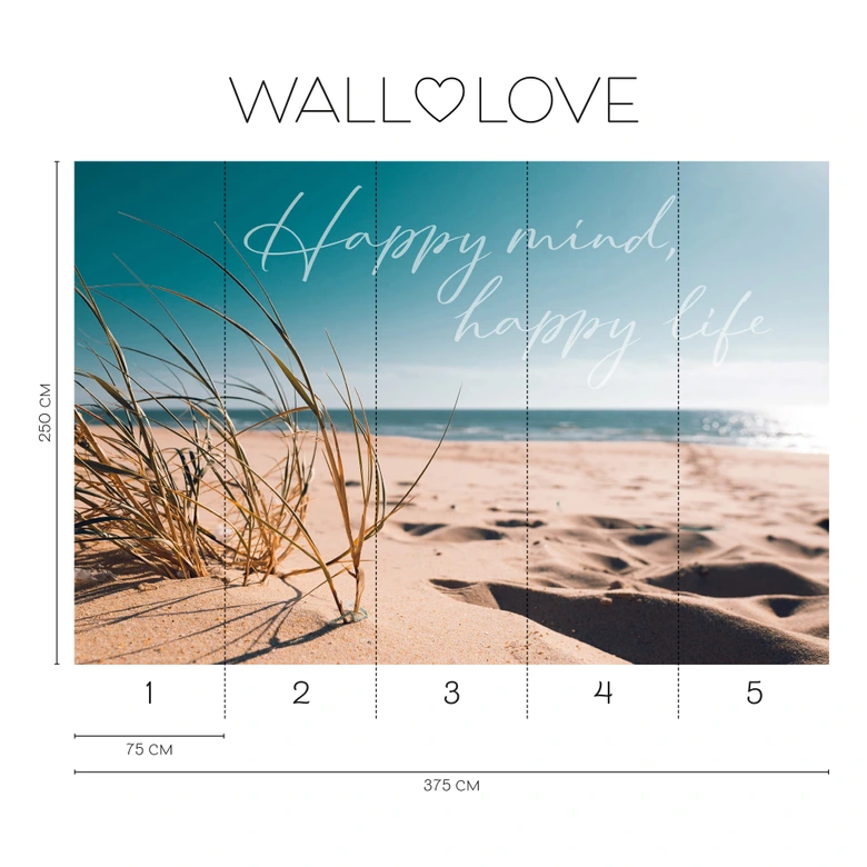 Beach wallpaper saying beige blue - 3,75 x 2,50 m - non-woven wallpaper modern 