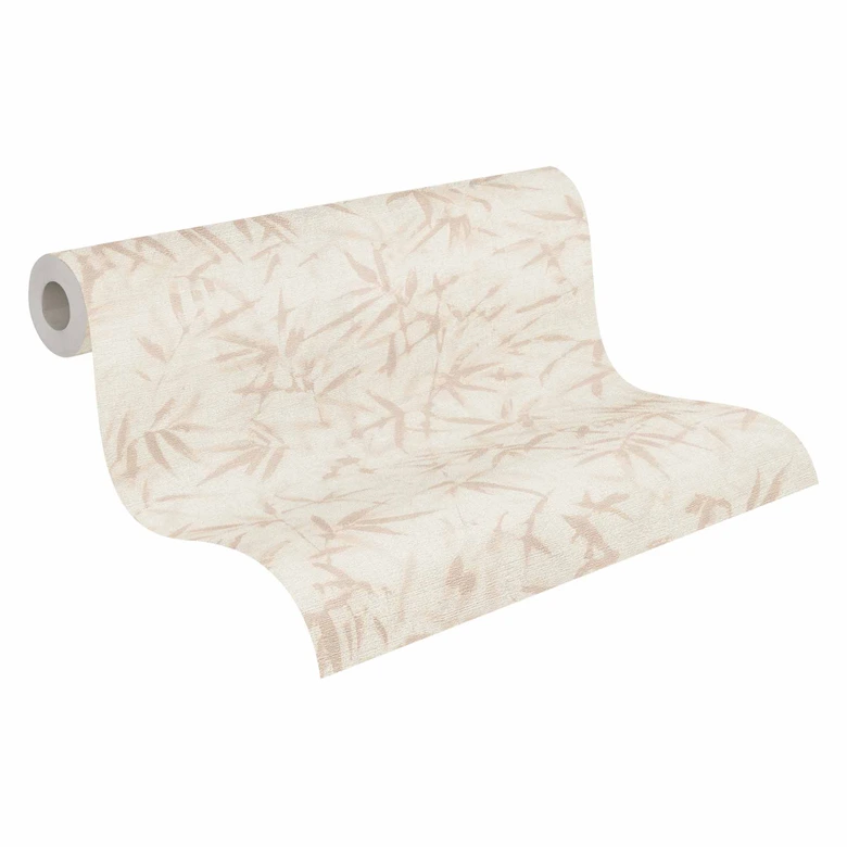 Blätter-Tapete Creme Beige - Dezente Mustertapete mit Bambus-Optik - Vliestapete 