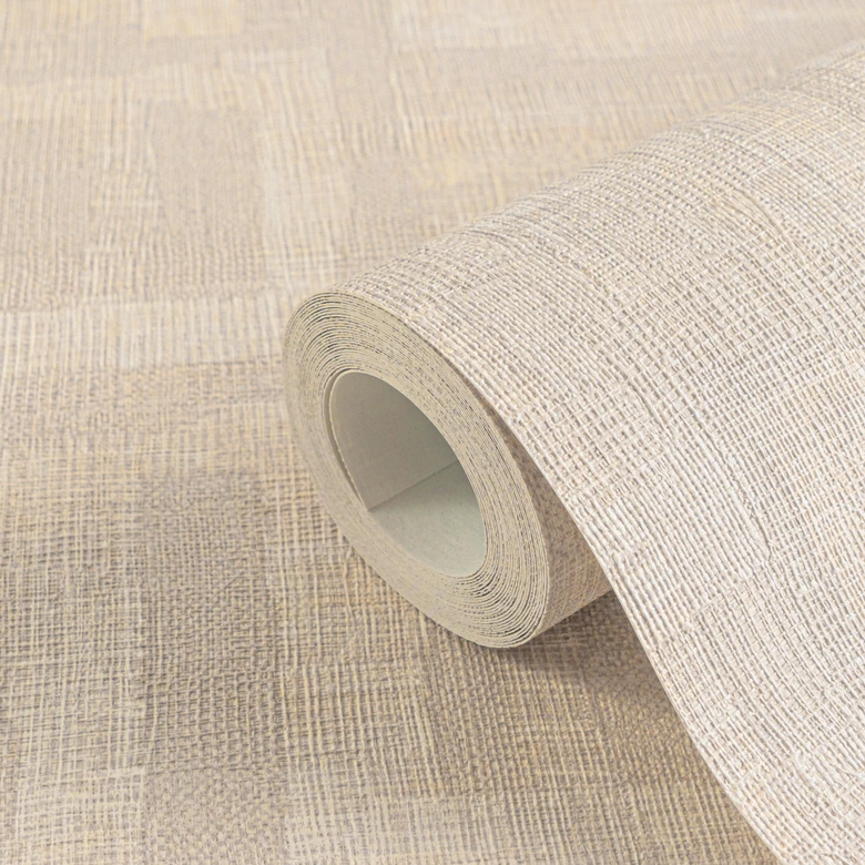 Textured wallpaper with linen look Beige Cream - Geometric Sample  