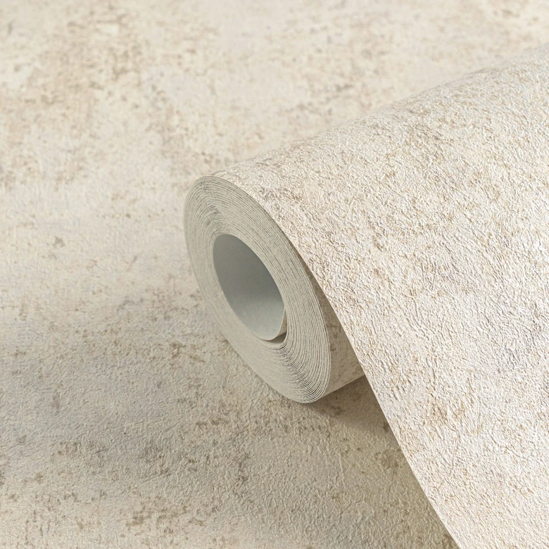 Papel pintado no tejido con aspecto de hormigón beige crema - Papel pintado texturado con carácter de yeso  