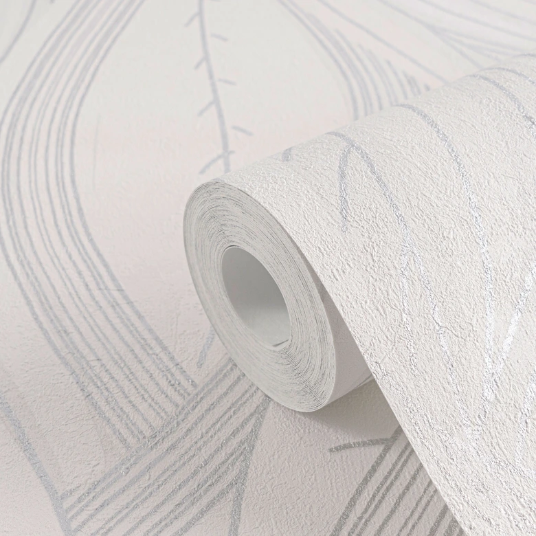 Papel pintado Leaves blanco gris claro - Papel no tejido con motivo de líneas finas  