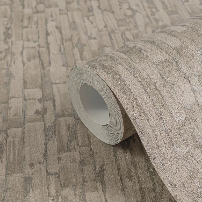 Strukturtapete mit 3D-Effekt Braun Beige – Vliestapete natürlich  