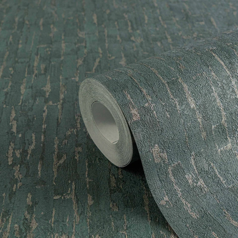 Strukturtapete mit 3D-Effekt Dunkelgrün Beige – Vliestapete modern  