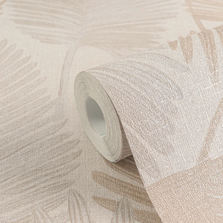Palmblatt-Tapete Beige Sand – Tropisches Blättermotiv auf Vliestapete 
