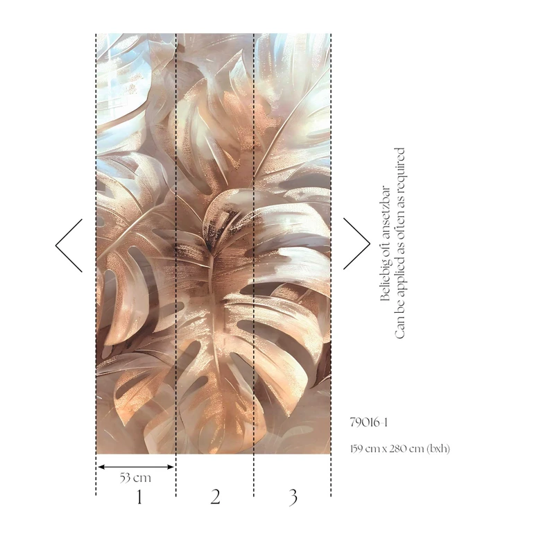 Fototapete Monstera-Blätter Beige Gold – Tropisches Design glänzend – erweiterbar 