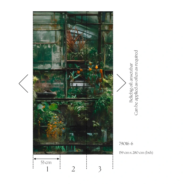 Fototapete Gewächshaus Pflanzen Vintage Grün – Vliestapete botanisch erweiterbar 