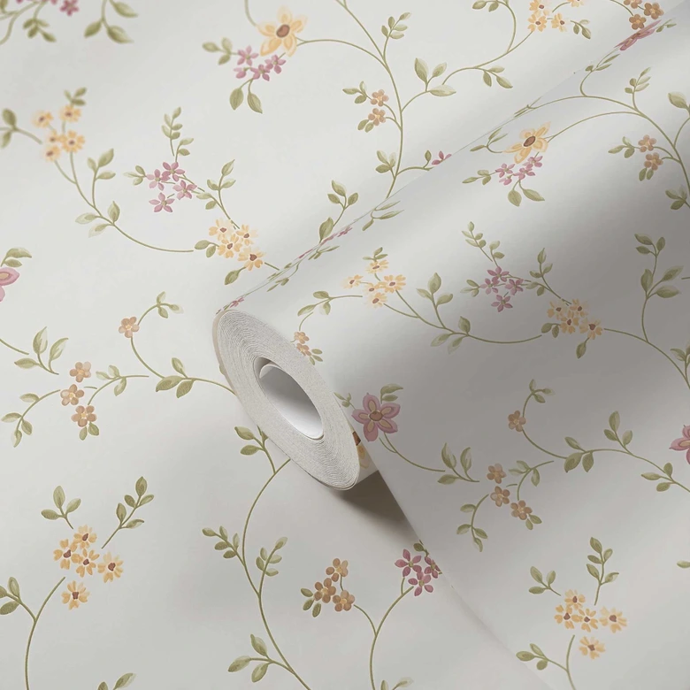 Self-adhesive wallpaper & furniture film - country house, flowers - pink, white - roll 840x53 cm  