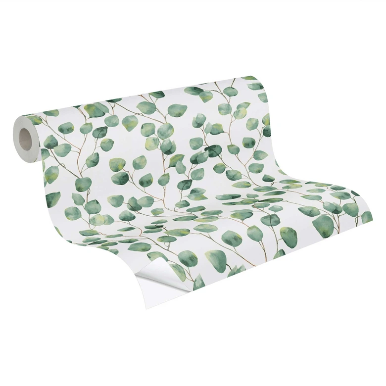 Selbstklebende Tapete & Möbelfolie - Eukalyptus-Blätter - grün, weiß - Rolle 840x53 cm  