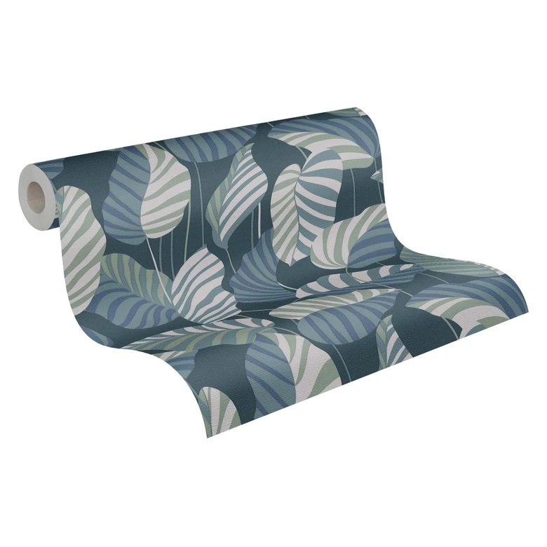Papel pintado vintage plantas de la jungla hojas azul verde papel pintado no tejido 