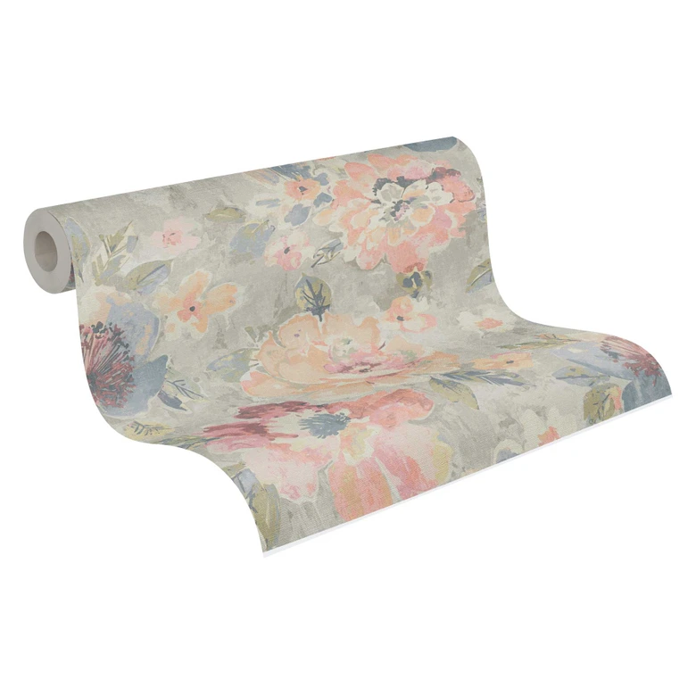 Vintage pastellfärgad blommig tapet - blommönster tapet retro - non-woven tapet 