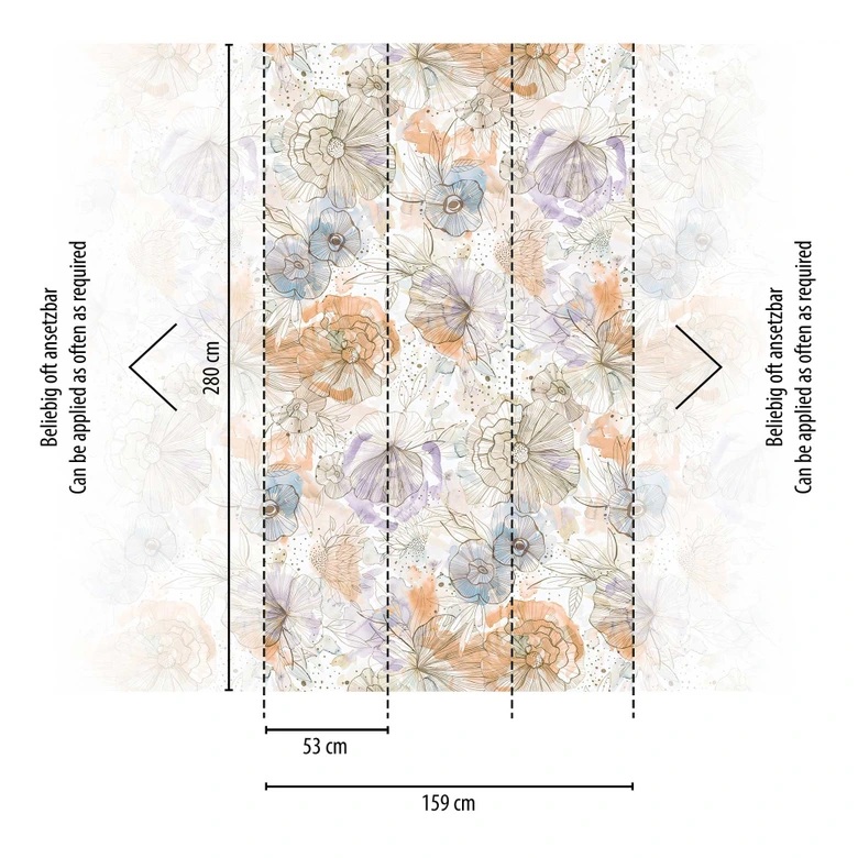 Ikke-vævet tapet med blomstermønster i pastelakvareller - Fototapet med blomster - Elegant 