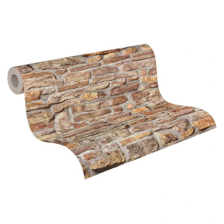 Natursteintapete Beige Gelb - Vliestapete Steinwand Braun - Industrial Tapete 