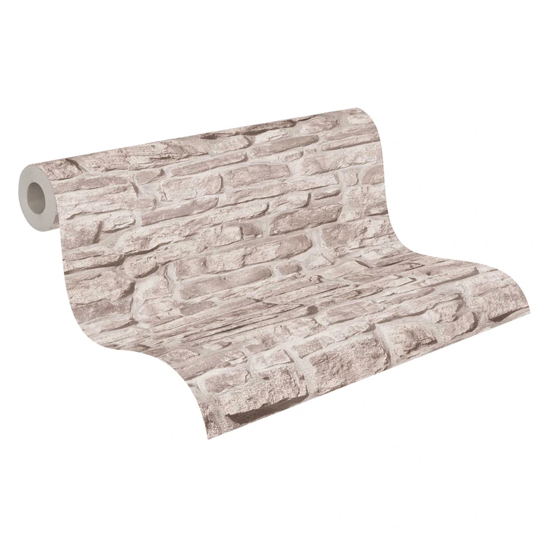tapet med steneffekt beige grå - industrielt stentapet - non-woven tapet 
