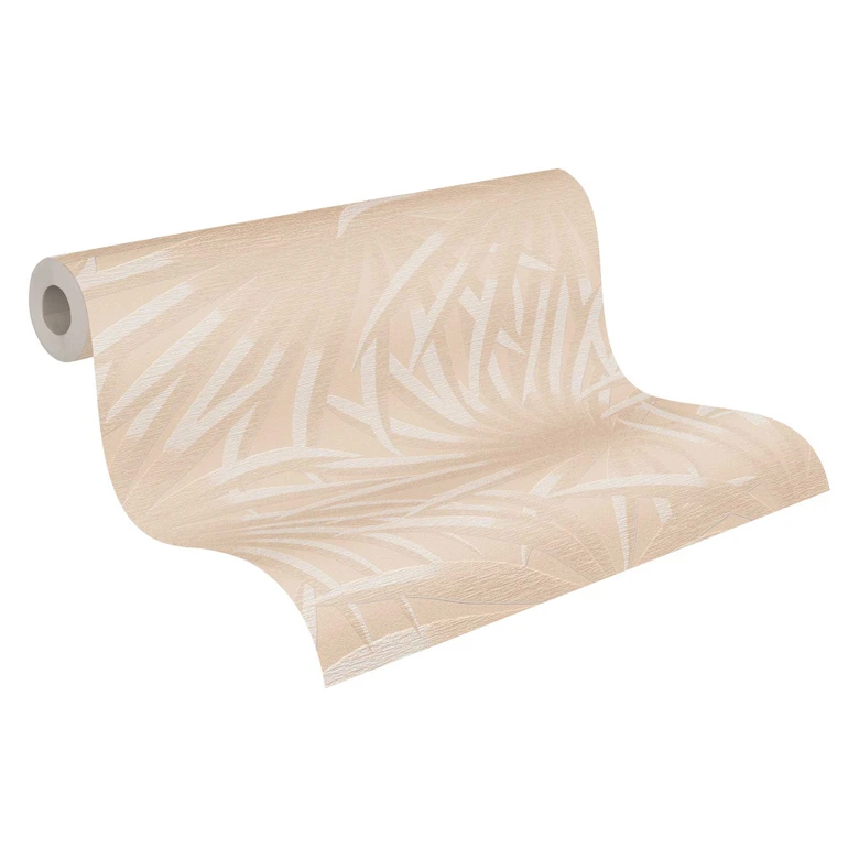 Papier peint feuilles de palmier beige blanc - papier peint jungle avec feuilles 