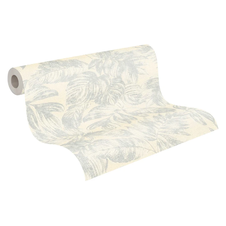 papier peint jungle blanc argenté effet métallique - papier peint palmier feuilles 