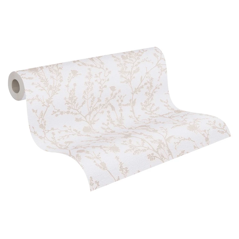 papier peint branches fleuries gris blanc - papier peint fleuri - papier peint à motifs floraux 