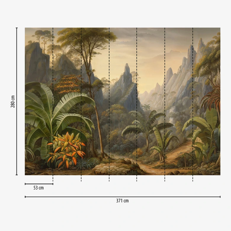 Fototapete Dschungel Berge Palmen beige grün 371x280 cm Vliestapete 