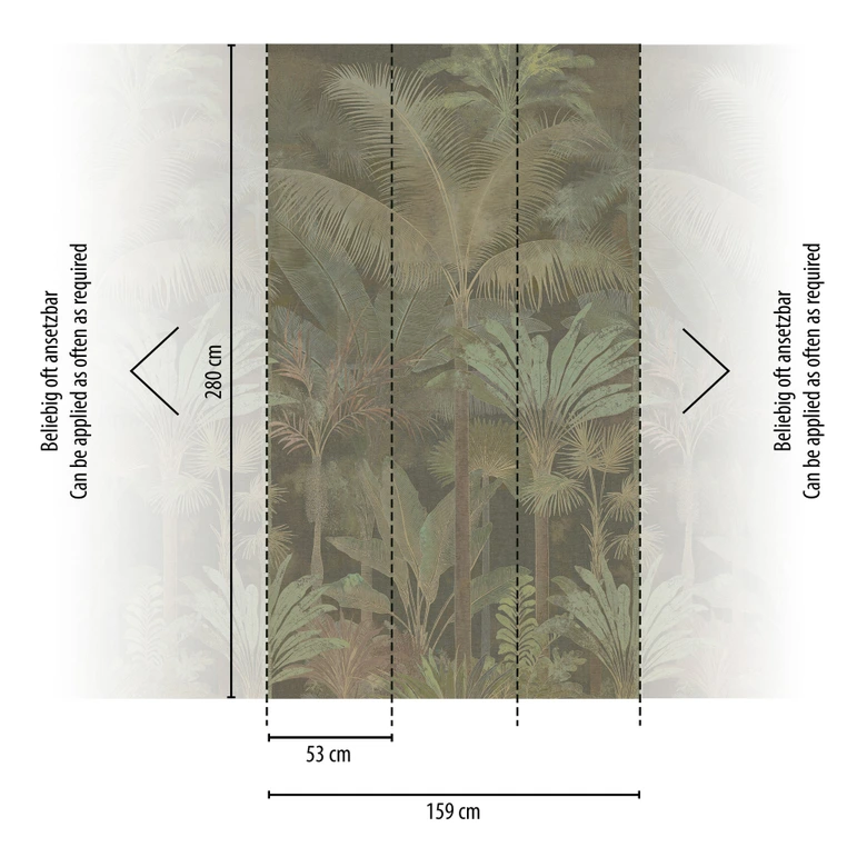 Fotobehang palmbomen jungle uitrekbaar beige groen 159x280 cm Vliesbehang   