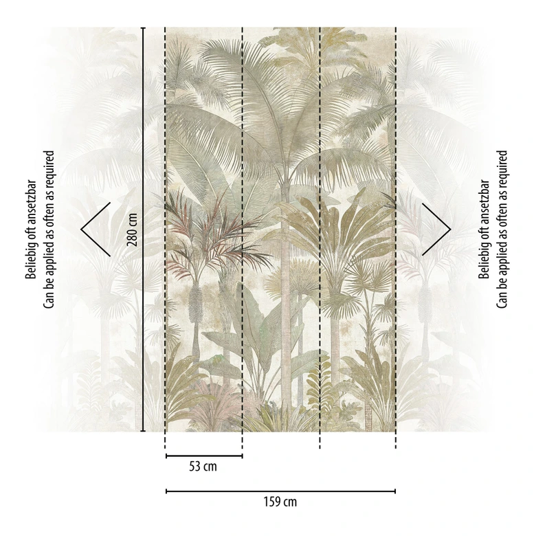 Fotobehang palmbomen jungle uitrekbaar beige crème 159x280 cm Vliesbehang   