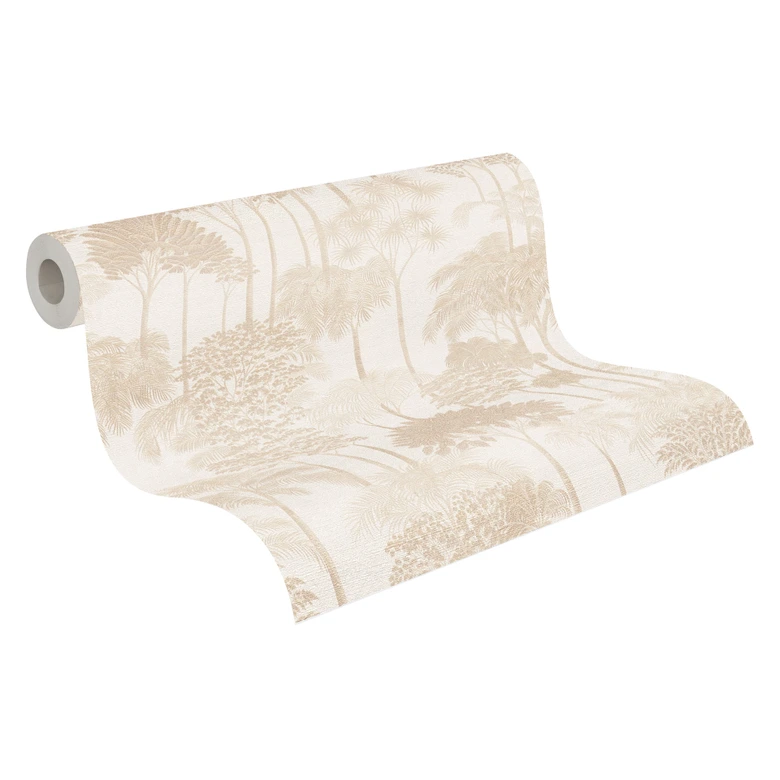 Vliestapete Wald Bäume Palmen beige creme Tapete Wandtapete Natur Landschaft  