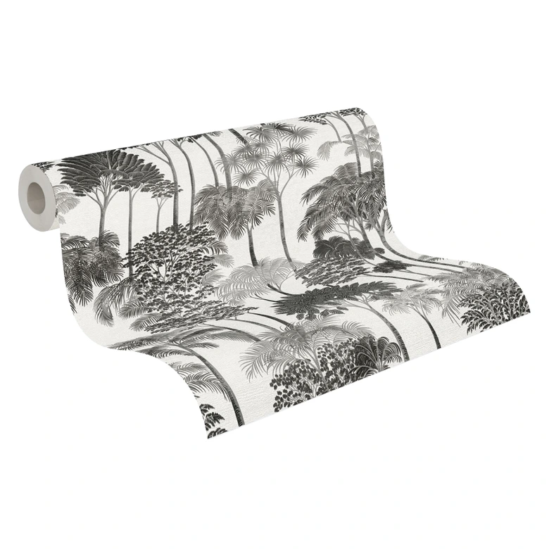 Non-woven wallpaper forest trees palm trees gray black white metallic wallpaper wallpaper nature 