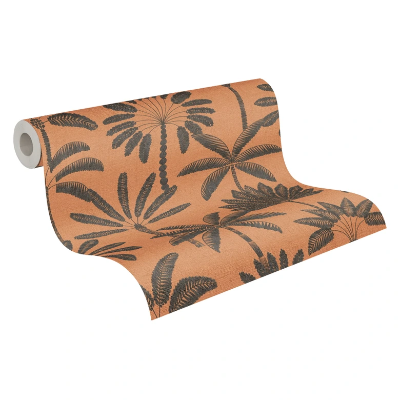 Ikke-vævet tapet palmer orange sort metallic tapet tapet blade natur 