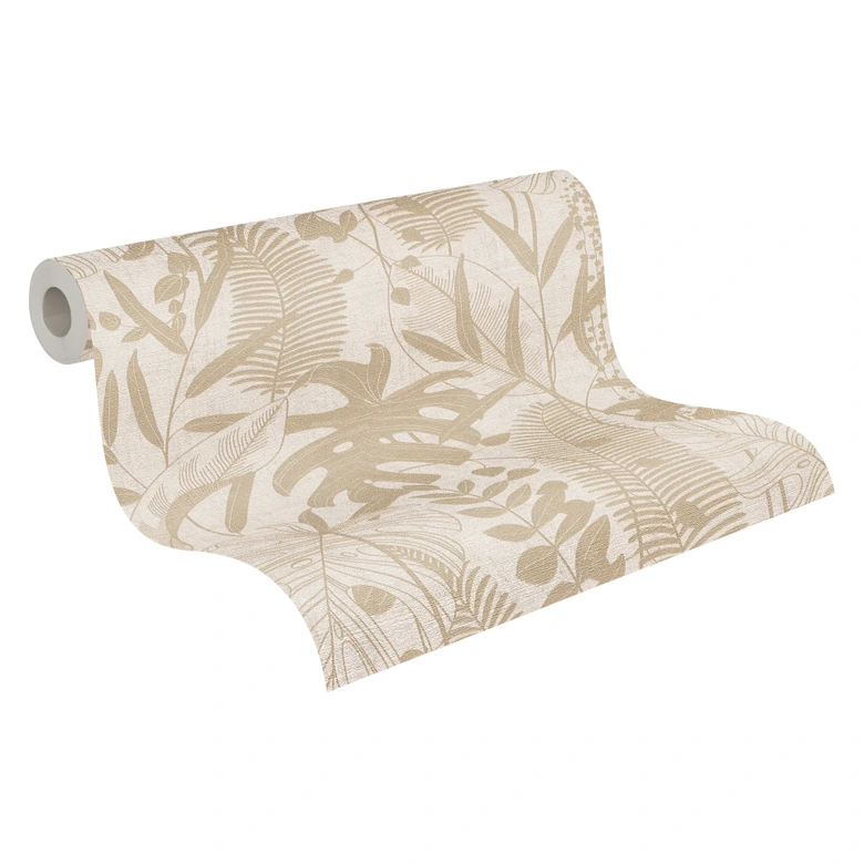 Vliestapete Palmenblätter  beige creme metallic Tapete Wandtapete Natur Flur 