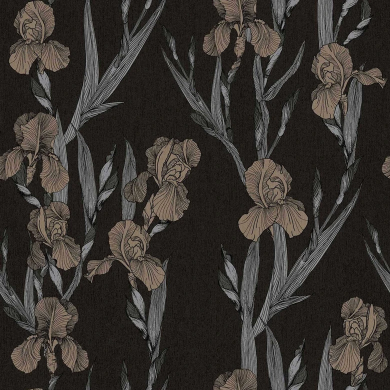 Daniel Hechter Vliestapete Blumentapete floral schwarz, grau, braun 
