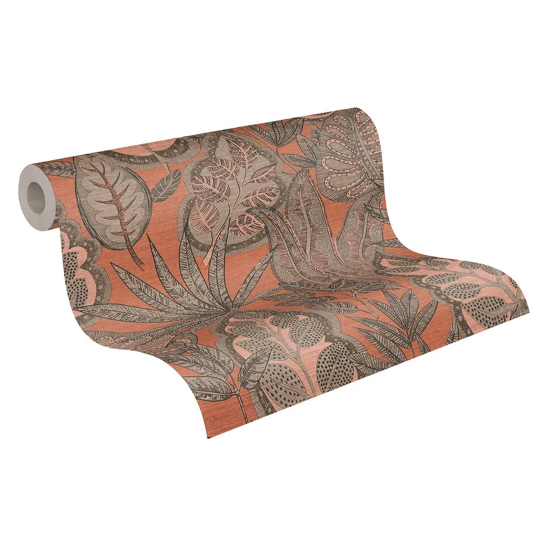 Papier peint intissé design floral Beige Marron - papier peint graphique avec feuilles 