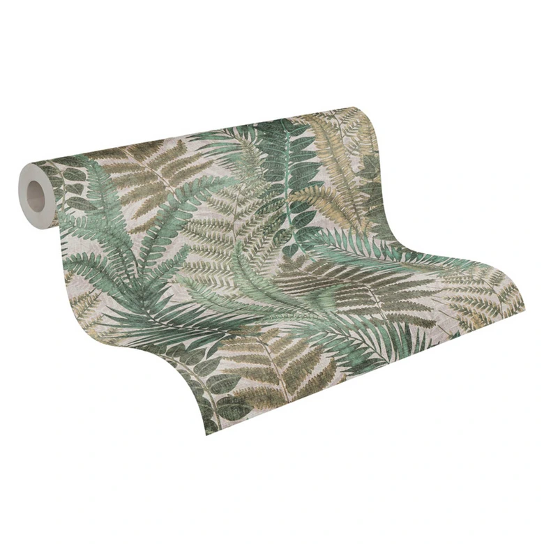 Papier peint à motifs avec feuilles de fougère Beige Vert Marron - papier peint floral avec feuilles  