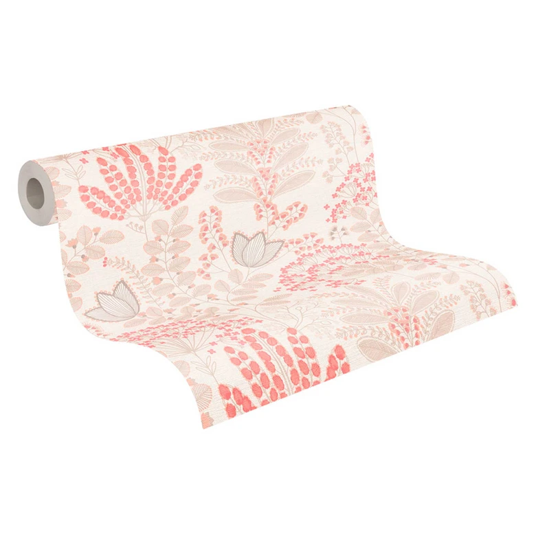 Tapete mit Blumen im Retro-Stil Weiß Beige - Florale Vliestapete mit Blättern 