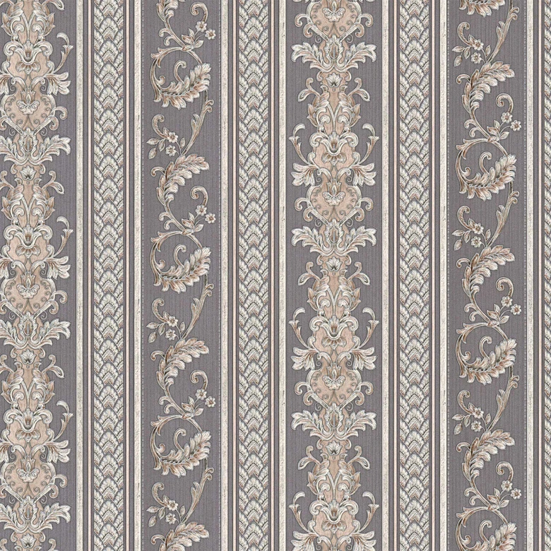 A.S Création Hermitage 10 Papier peint à rayures - Papier peint baroque argent, Gris 