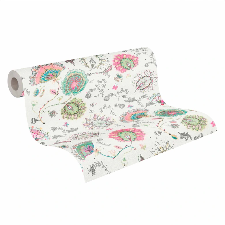Blumen Tapete Bunt - Vliestapete Floral - Wohnzimmer Tapete Natur Weiß - Exotisch 