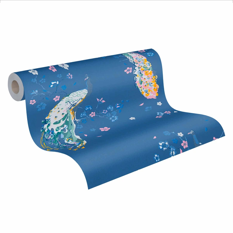 Tapete Pfau Blau Rosa - Blumentapete Designer - Vliestapete mit Vögeln Floral 