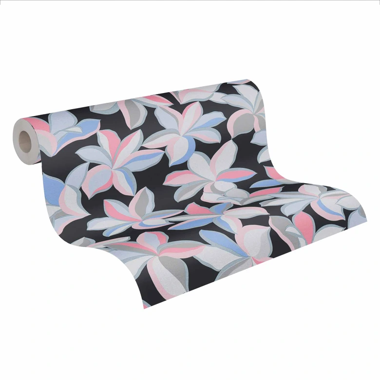 Blumentapete Schwarz Silber - Tapete Floral Hawaii - Designertapete Natur 