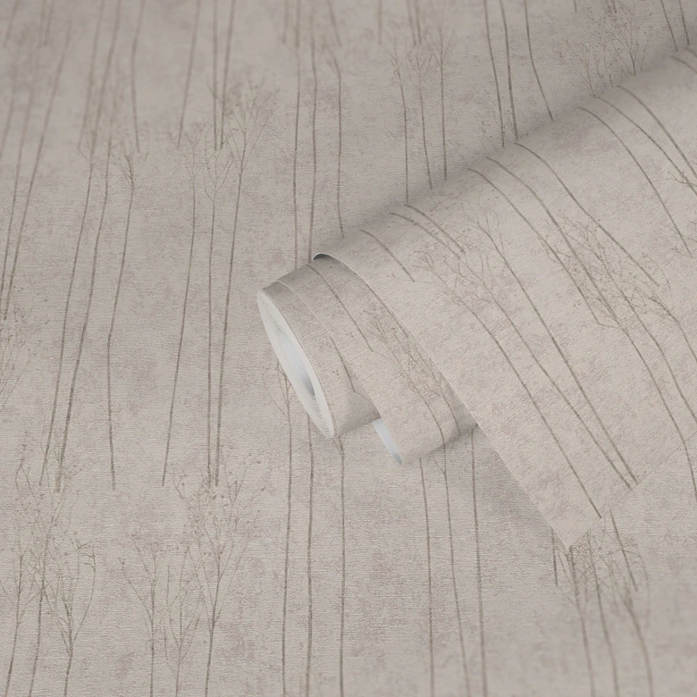 Scandinavian papier peint avec herbe de la pampa en gris et beige papier peint intissé à texture légère Hygge 