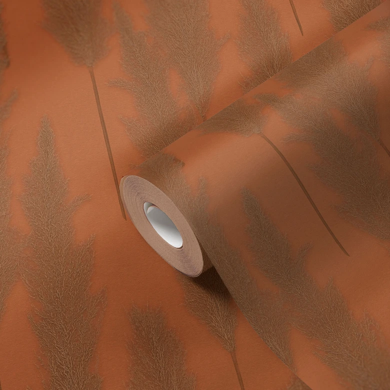 papier peint avec herbe de la pampa en orange papier peint intissé Hygge mat et texturé 