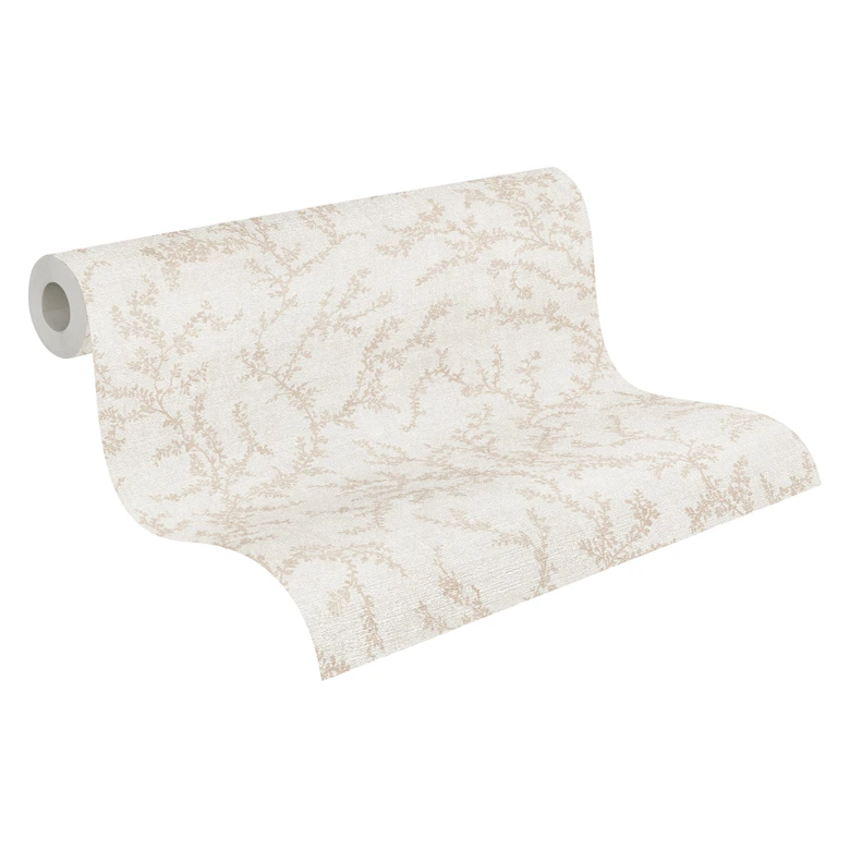 Florale Tapete mit Ranken Creme Braun Beige – Vliestapete zart strukturiert 