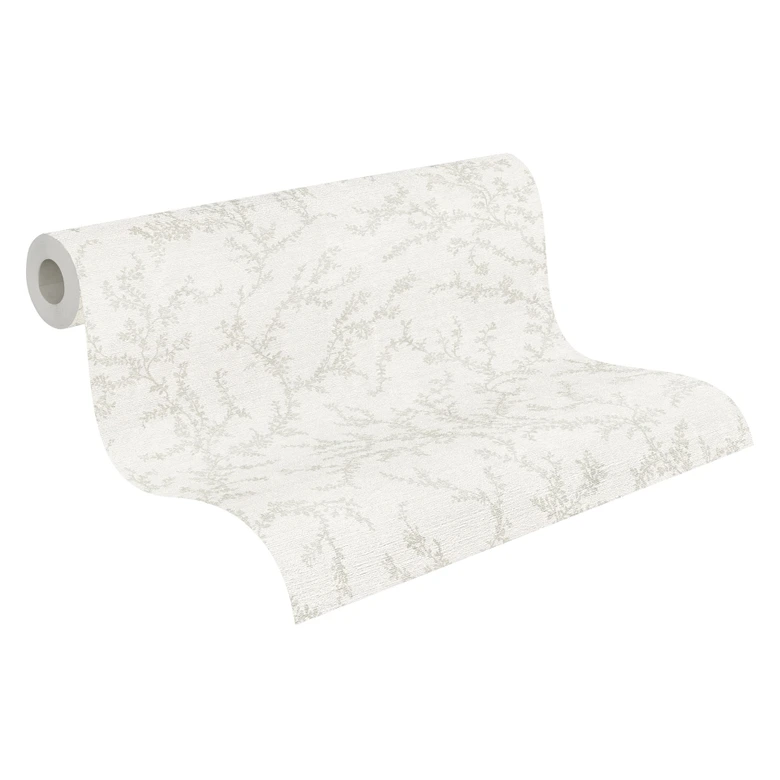 Papier peint floral avec rinceaux crème gris - papier peint intissé subtilement structuré naturel 