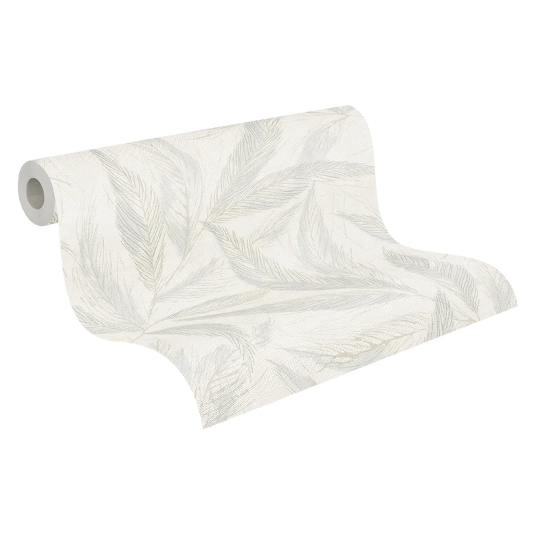 Vit kräm grå växt tapet - Icke-vävd tapet med fint matt bladmönster 